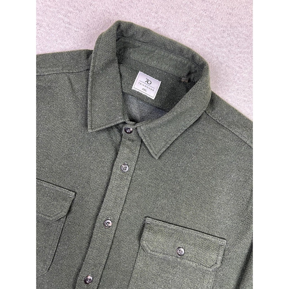 7 Diamonds Shirt Mens 2XL Green Herringbone Generation Soft Flannel Button Up - Picture 3 of 9